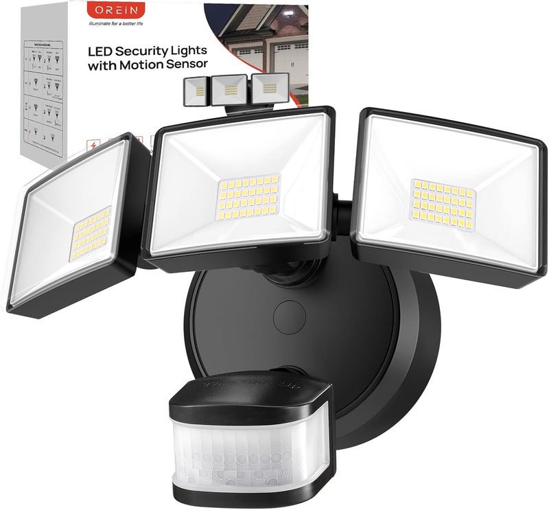 OREiN Motion Sensor Outdoor Flood Light 42W 6500LM, Super Bright LED Security Light, Dusk to Dawn/Auto/Manual Modes, IP65 Waterproof Hardwired Floodlight for Yard, Garage, Porch, Driveway - Image 1